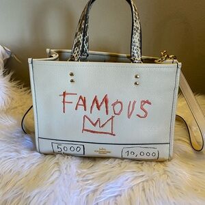 Coach JEAN-MICHEL BASQUIAT  IVORY LEATHER FAMOUS CROSSBODY BAG SNAKE EMBOSSED